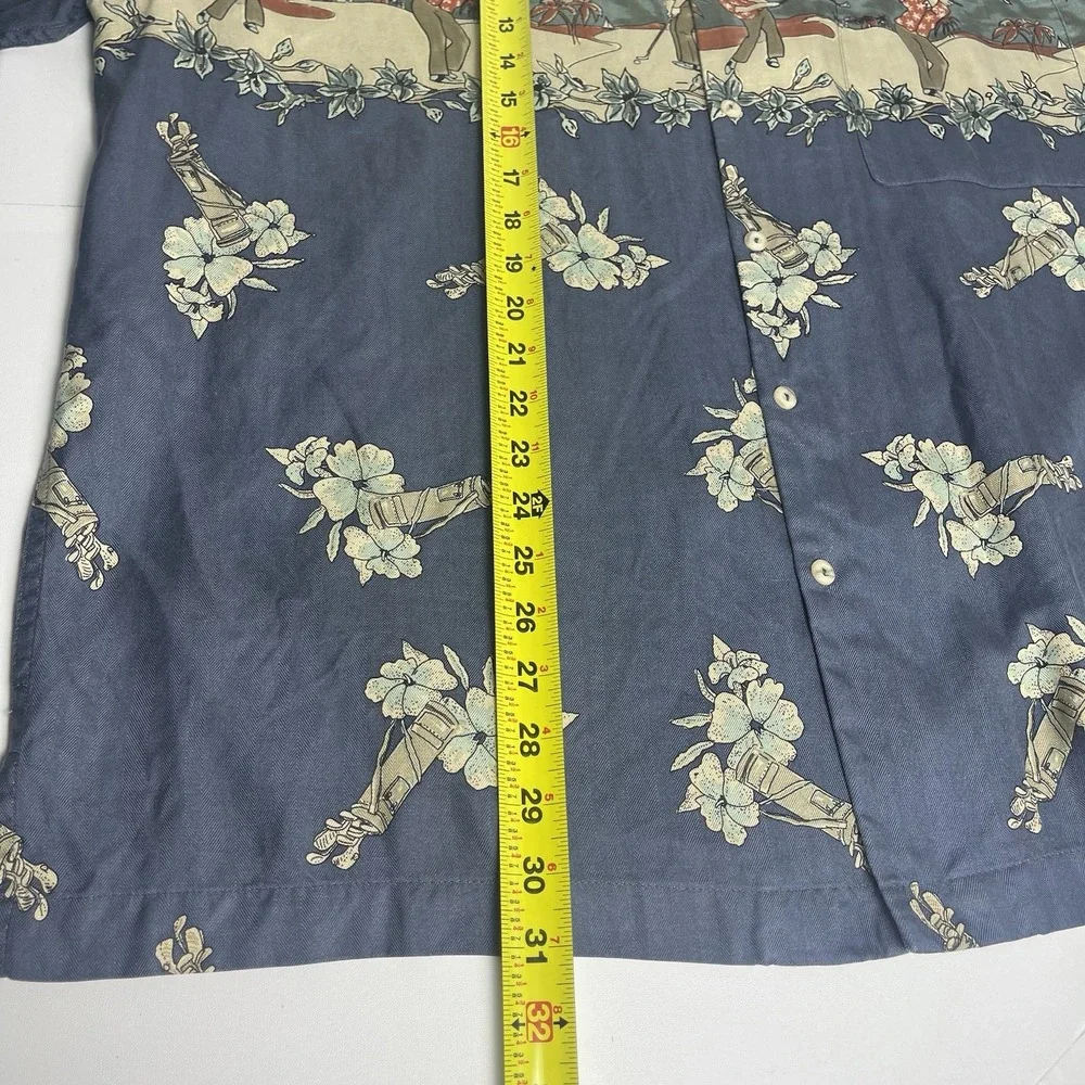 Burma Bibas Korea Men's XL Silk Short Sleeve Shirt Tropical Hawaiian Blue Golf